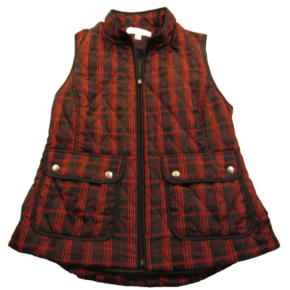 Women’s croft & barrow black red plaid poly vest size Medium